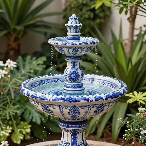 Mediterranean Blue White Ceramic Fountain