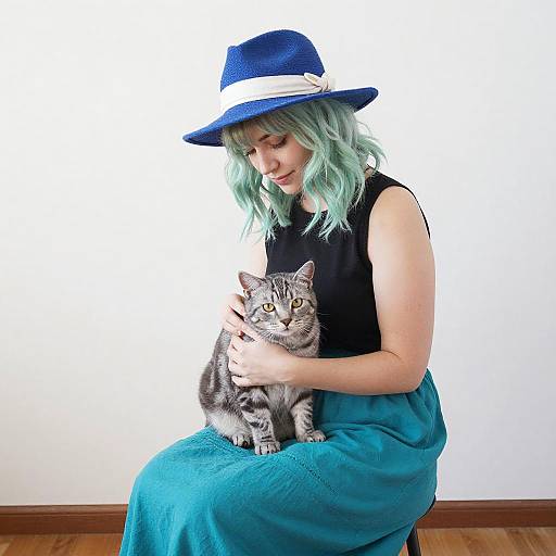 Woman with Mint Hair and Cat