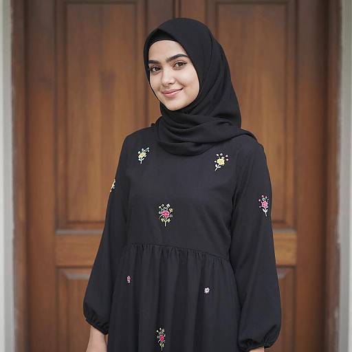 Young Woman in Embroidered Black Hijab