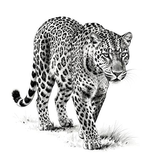 Monochrome Ink Drawing of Leopard