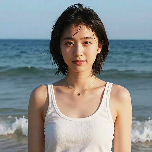 Photorealistic Japanese Woman on Beach