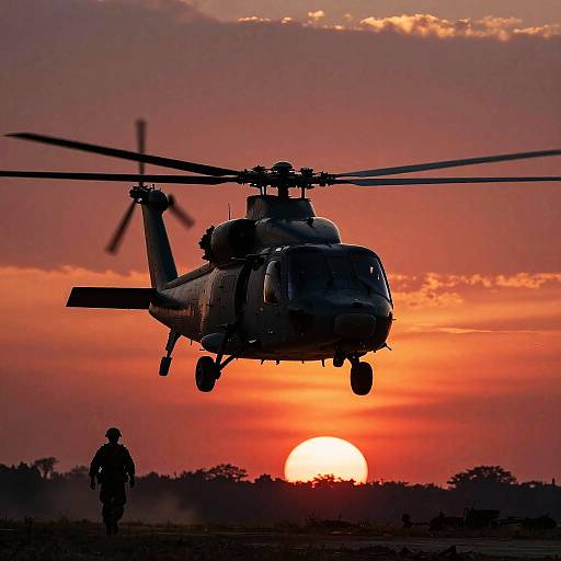 Helicopter Silhouette at Sunset Battle