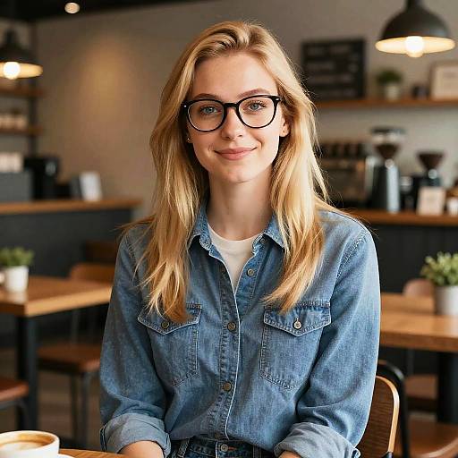 Blonde Glasses Stylish Coffee Portrait
