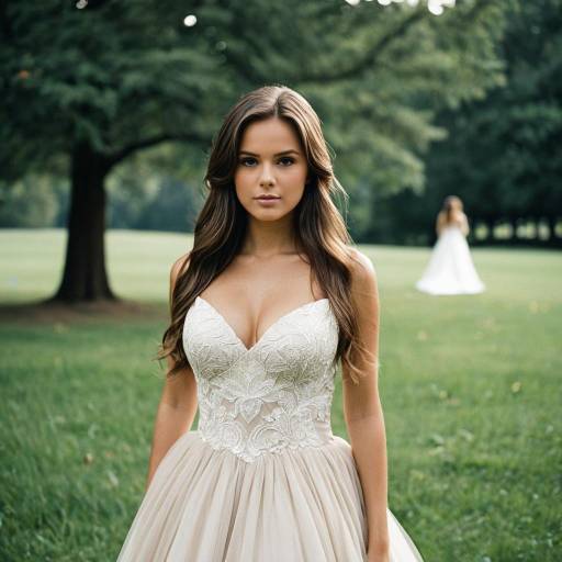 Elegant Outdoor Tan Wedding Dress Photography