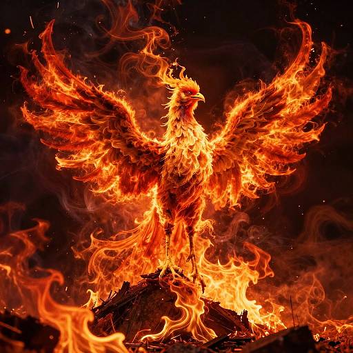 Fiery Phoenix Rising from Ashes