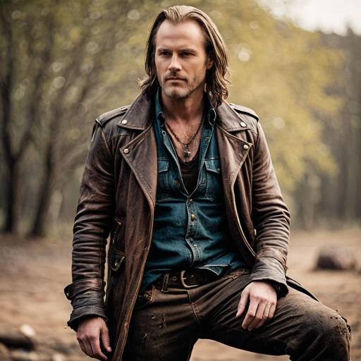 Rugged Male in Brown Leather Jacket Outdoor Portrait