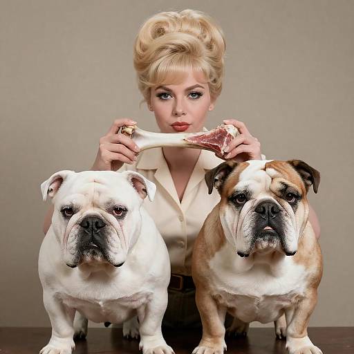 1960s Beehive Woman with Bulldog