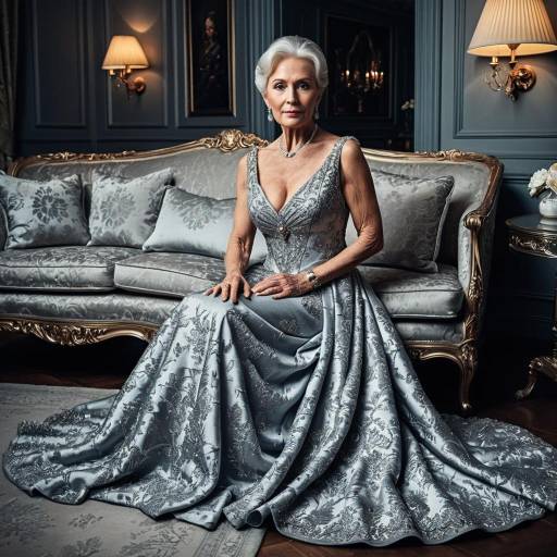 Elegant Older Woman in Silver Evening Gown