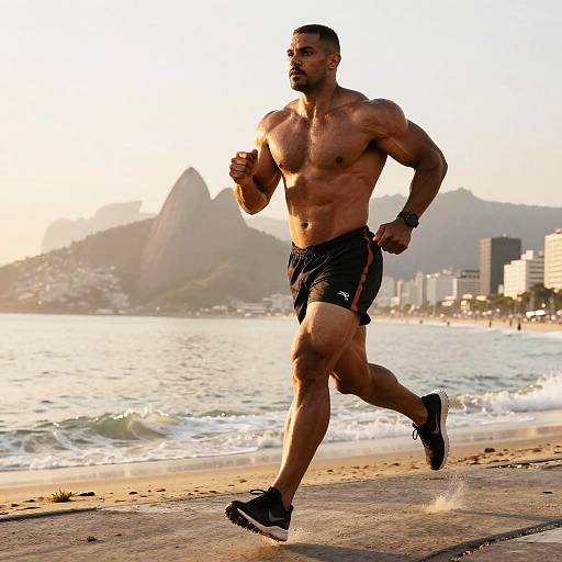 Brazilian Bodybuilder Running at Sunrise