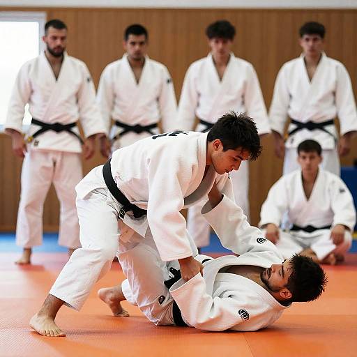 Intense Judo Match on Orange Mat
