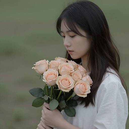 Serene Woman with Blush Roses