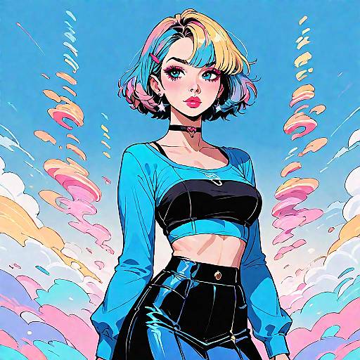 Anime Girl With Two-Tone Hair Outfit