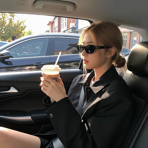 Woman in Car Holding Beverage