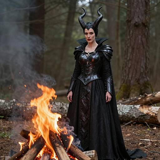 Woman in Maleficent Costume by Campfire