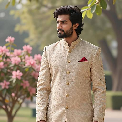 Elegant Groomsman in Blooming Garden