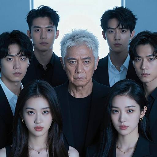 Dramatic Group Portrait in Blue Light