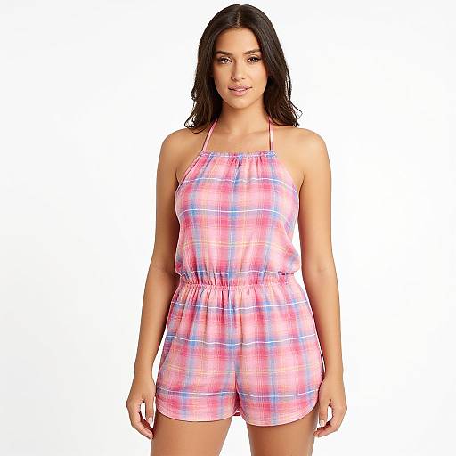 Casual Plaid Halter Neck Romper