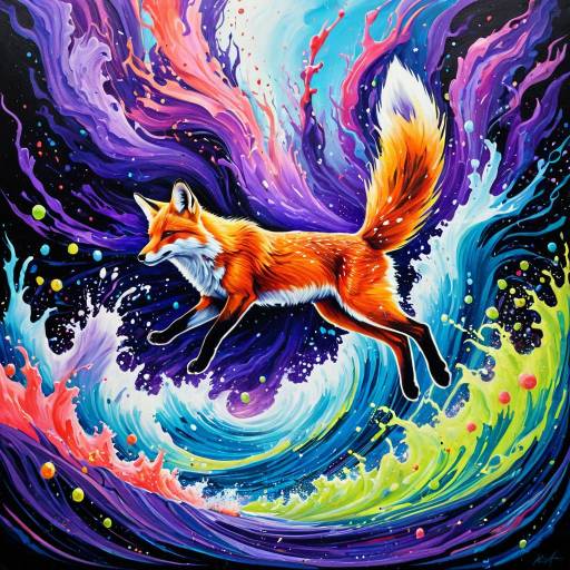 Dancing Fox Amid Vibrant Color Explosion
