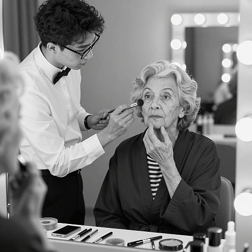 Elderly Woman Getting Makeup Applied