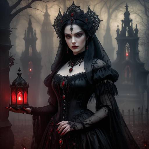 Gothic Sorceress in Misty Graveyard