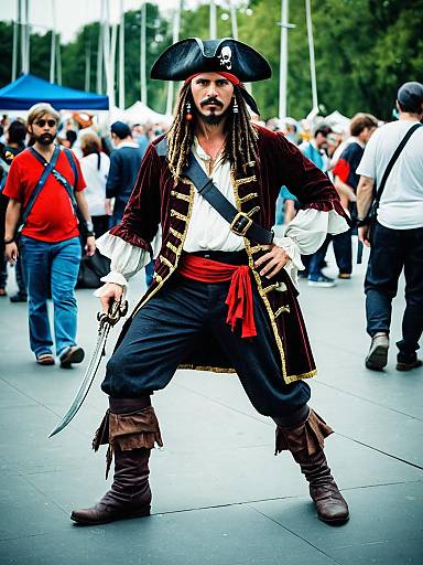 Man in Peg-Leg Pirate Costume at Festival
