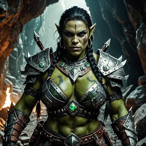 Fierce Female Orc Warrior in Underground Cavern