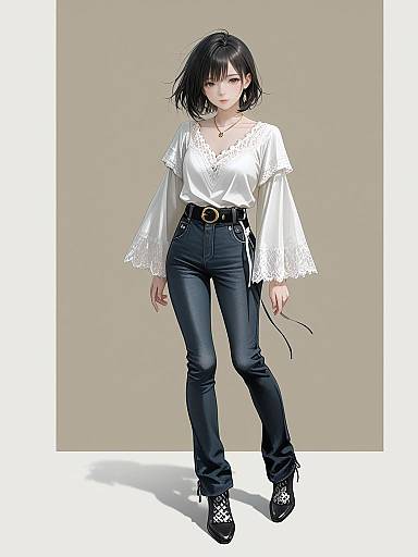 Bohemian Chic Woman Full Body Portrait