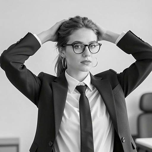 Black and white portrait of confident businesswoman