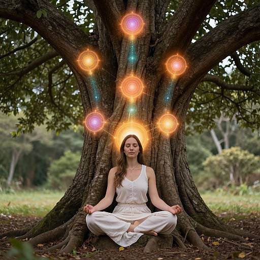 Woman Meditates Beneath Sacred Tree