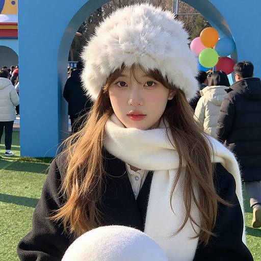 Young Woman in White Fur Hat