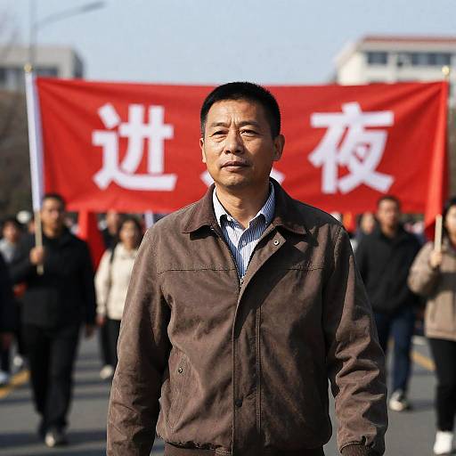 Man in Brown Jacket at Parade