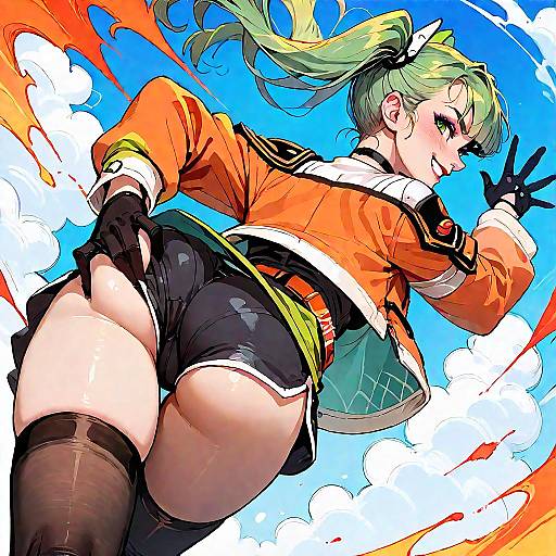 Twintails Orange Jacket Backview Playful Grin