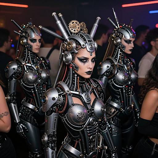 Cyberpunk Nightclub with Biomechanical Figures