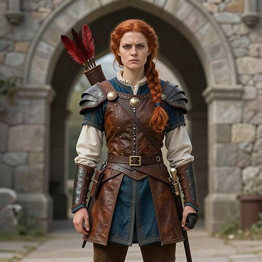 Medieval Female Archer in Leather Armor