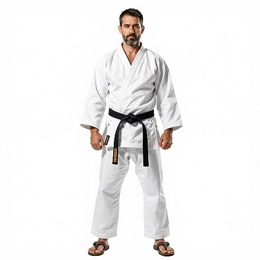 Confident Man in Karate Gi with Black Belt