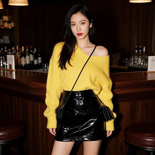 Chic Asian Woman in Stylish Bar