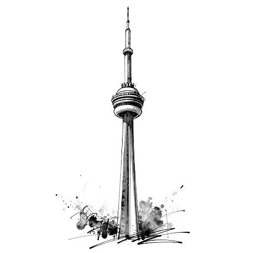 Black and White Digital Sketch of CN Tower