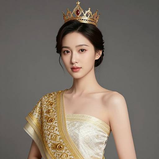 Regal Woman in Gold and White Dress