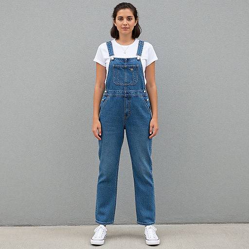 Woman in Denim Overalls Pose