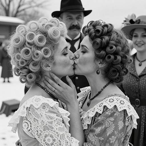 Passionate Snowy Kiss in Vintage Style