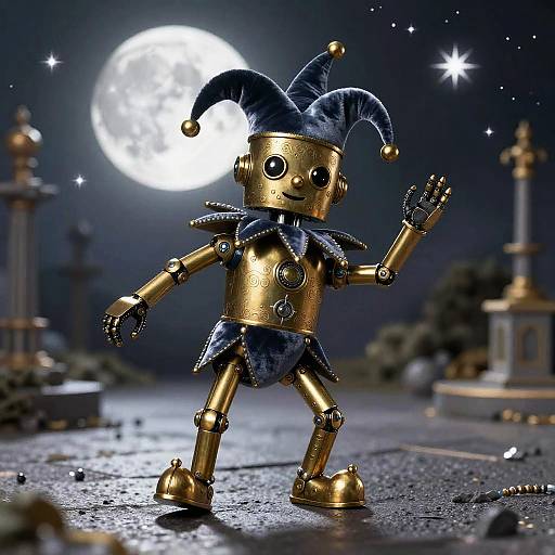 Whimsical Brass Robot Jester Artwork