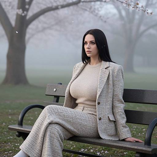 Elegant Woman on Vintage Park Bench