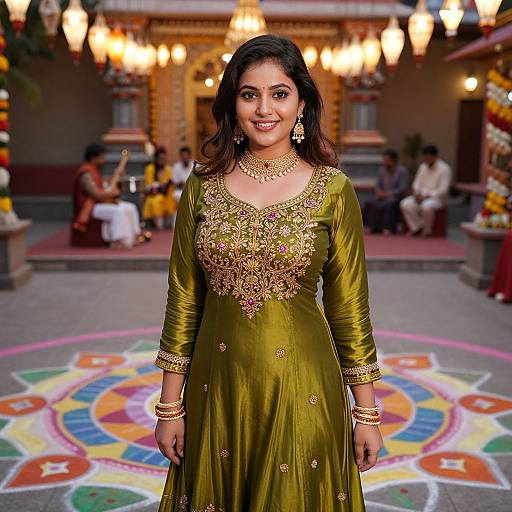 Elegant Woman in Moss Anarkali Suit