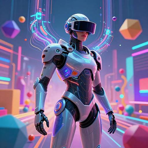 Cyber Avatar in Vibrant VR Landscape