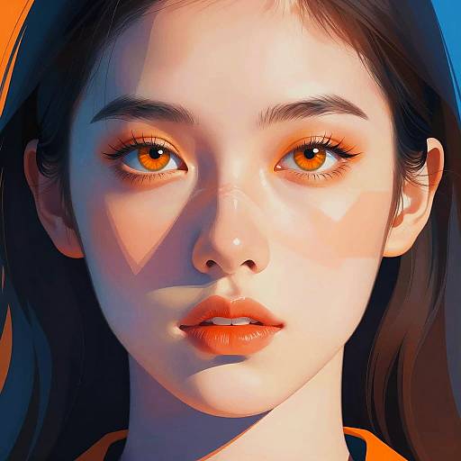 Vibrant Amber-Eyed Portrait with Geometric Patterns