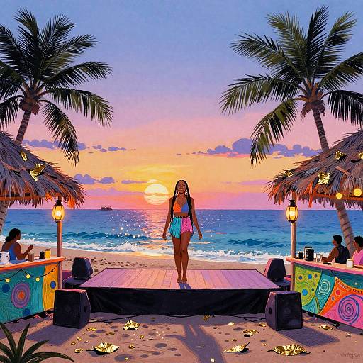 Pastel Gouache Caribbean Boardwalk Portrait