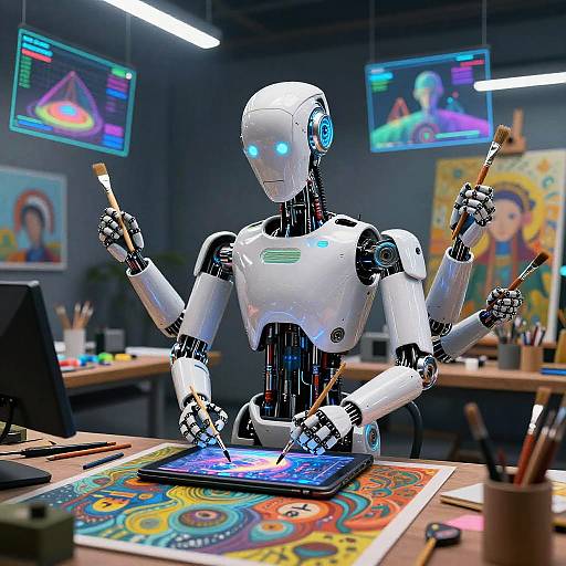 Multi-Armed AI Robot Creating Surreal Art