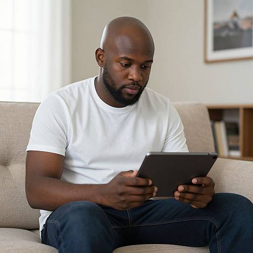 Focused Man Using Tablet Indoors