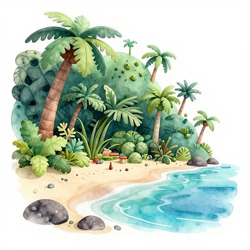Pixar Style Tropical Jungle Beach