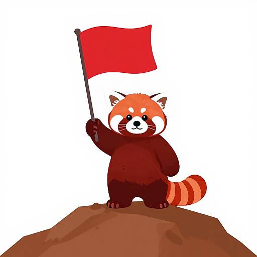 Minimalistic Red Panda with Flag
